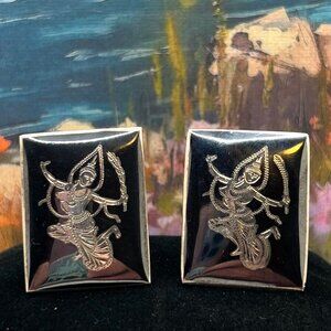 925 Sterling Silver Black Rectangle Siam Niello Cuff Links